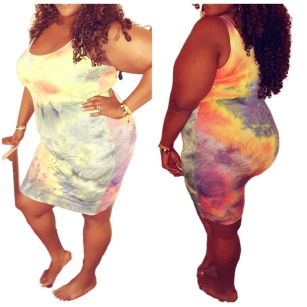 Women's 𝅺Rainbow Ribbed  Tie Dye Dress sz XL